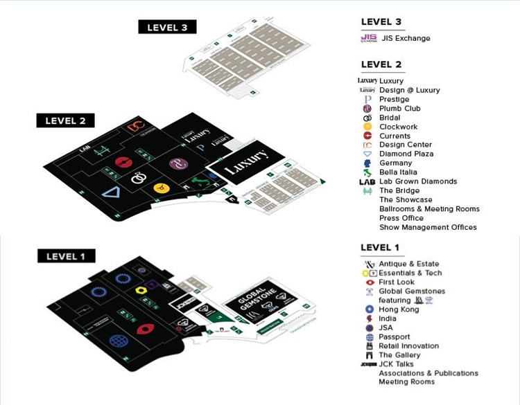 JCK珠寶鐘表展展館分布圖及細(xì)節(jié)圖