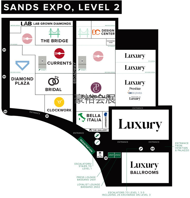 美國(guó)JCK珠寶展現(xiàn)場(chǎng)布局圖